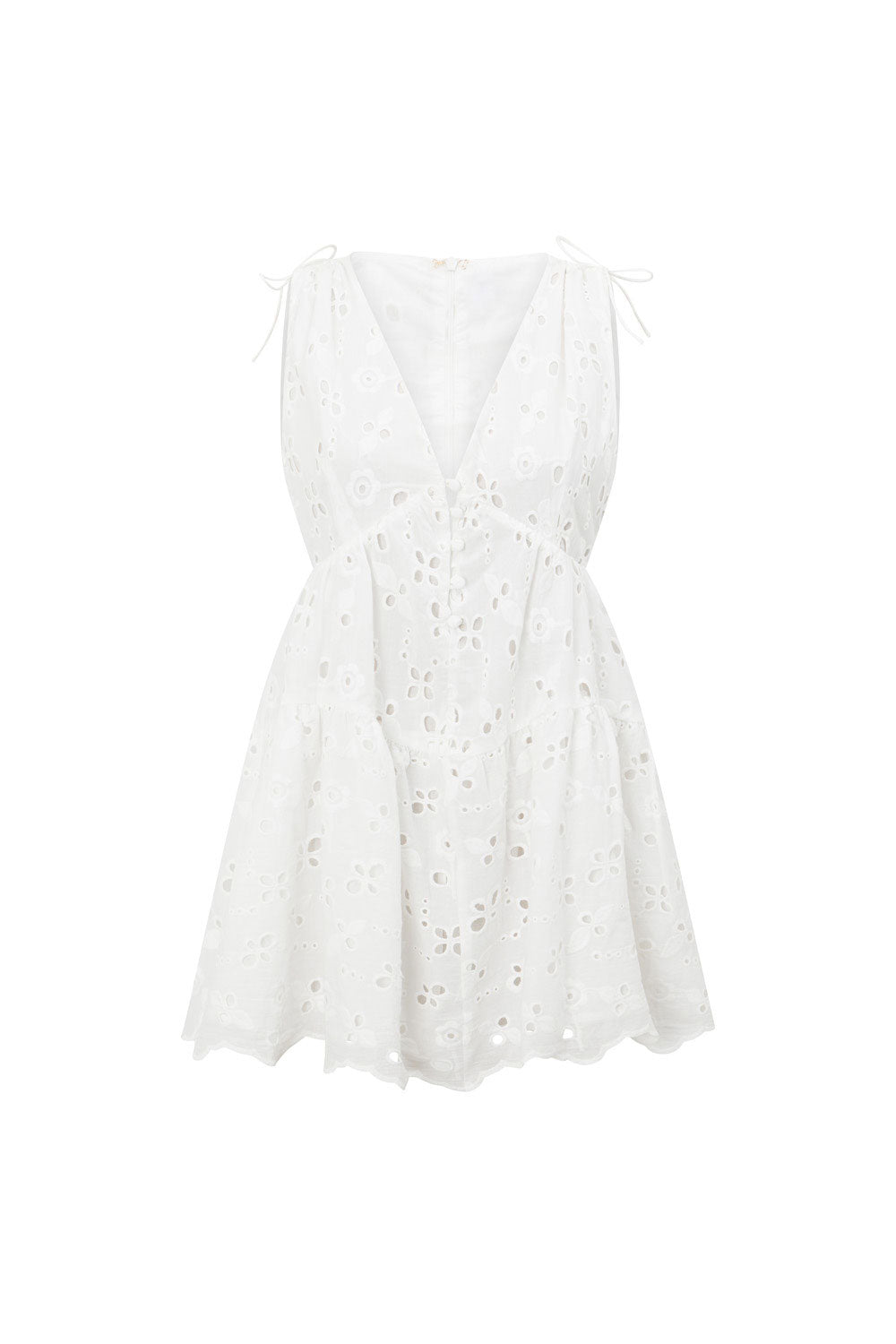 White Button V Neck Mini Kai Dress