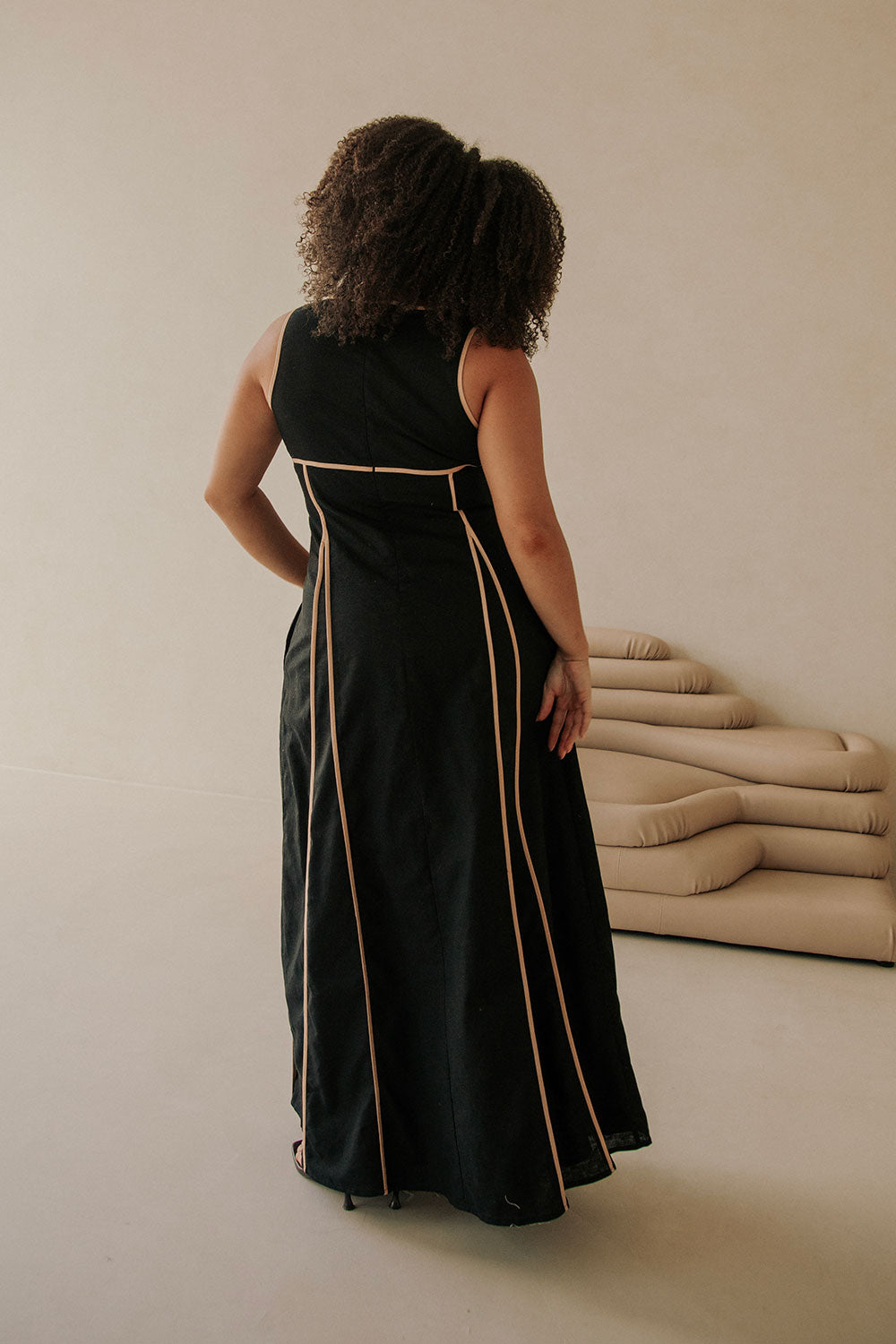 Black V Neck Tie Maxi Maylin Dress
