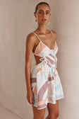 White Halcyon Print Backless Mini Strappy Amie Dress