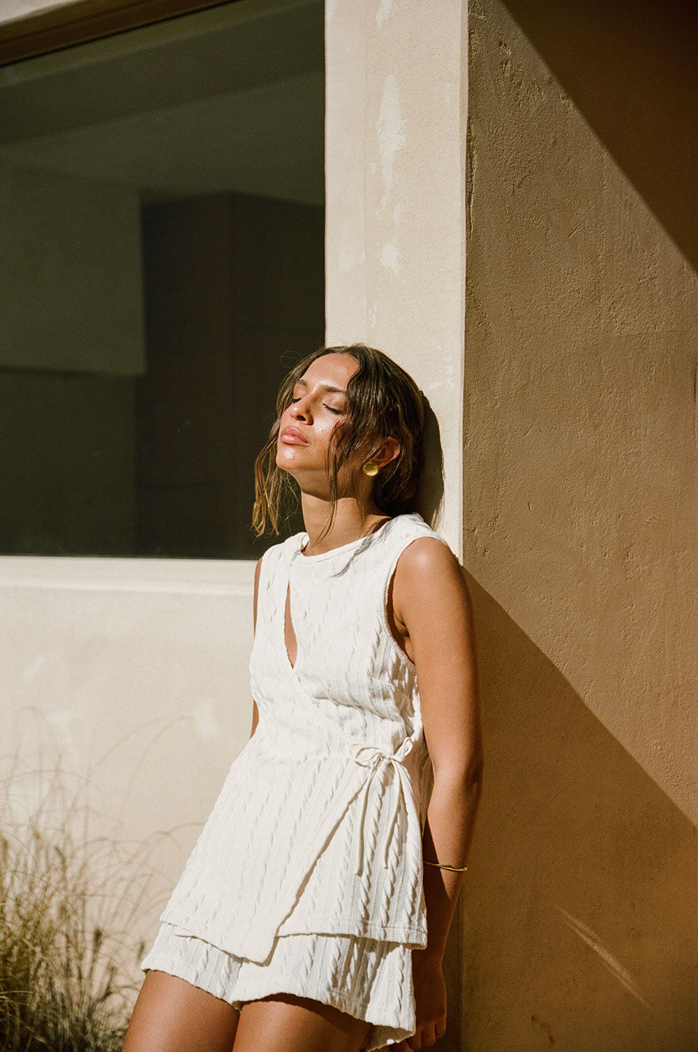 Cream Textured Cut Out Jojo Top