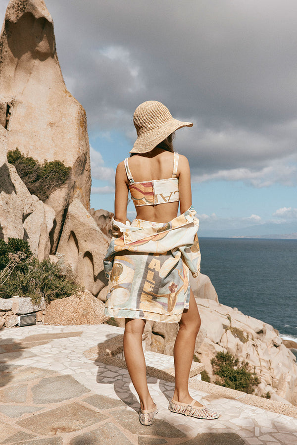 Portofino Thick Strap Buckle Crop Top - Fiorire Acqua, Green, Purple