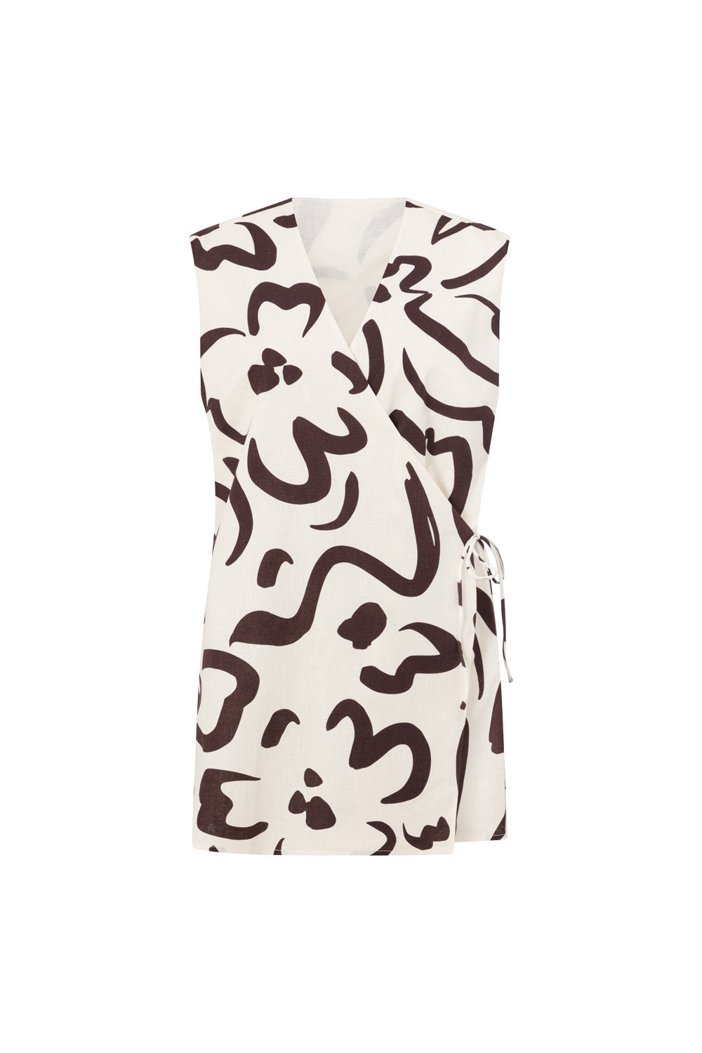 Cream Floral Fleur Lines Print V Neck Mini Amaya Dress