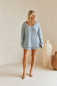 Tori Elasticated Knit Shorts - Blue, White