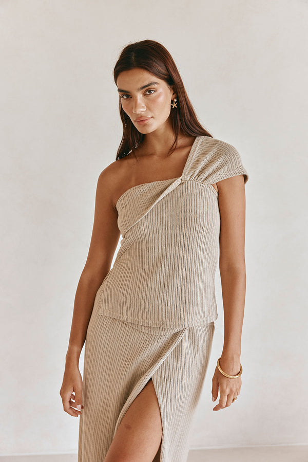 Khaki Asymmetric One Shoulder Nina Top