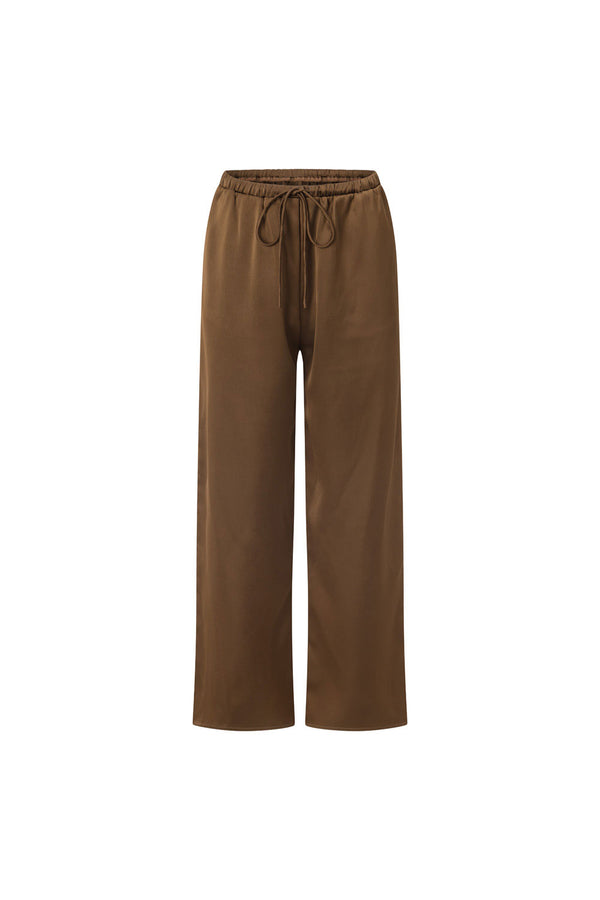 Brown Silky High Waist Drawstring Zuri Pants