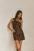 Chocolate Speck Polka Dot One Shoulder Mini Dimmi Dress