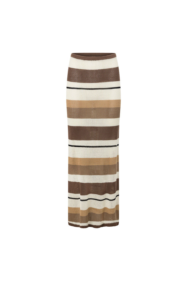 White and Brown Stripe Knit A Line Maxi Damaris Skirt