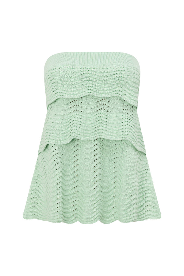 Mint Green Crochet Knit Strapless Panel Kama Top