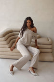 Stone Grey Elastic Drawstring Tarika Pants