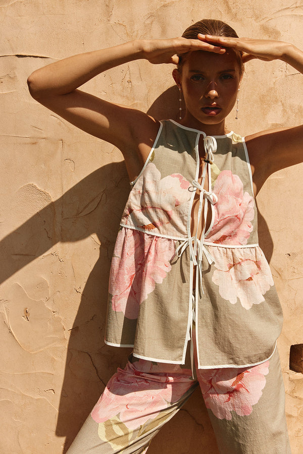 Fiori Green Floral Print Tie Malani Top