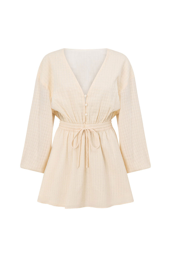 Cream Long Sleeve V Neck Mini Anisha Dress