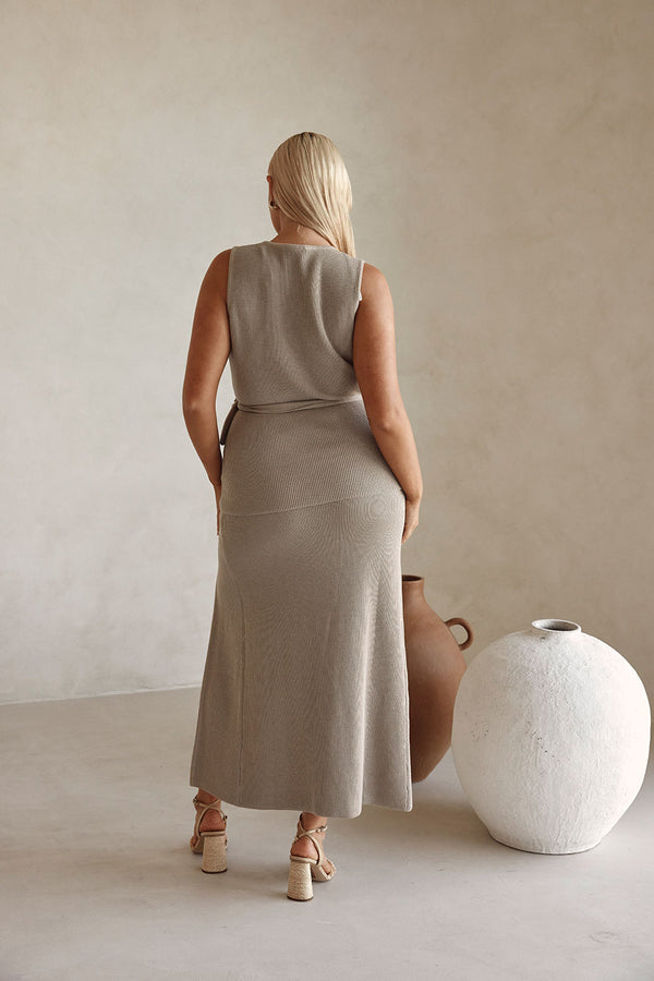 Mushroom Grey Split Wrap Maxi Cypress Skirt