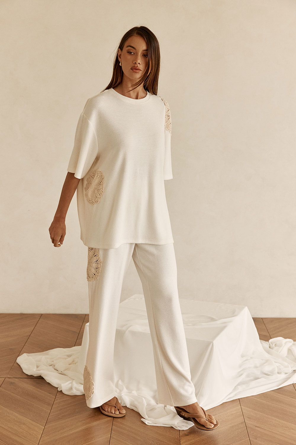 Cream Crochet Patch High Waist Zoi Pants – SABO