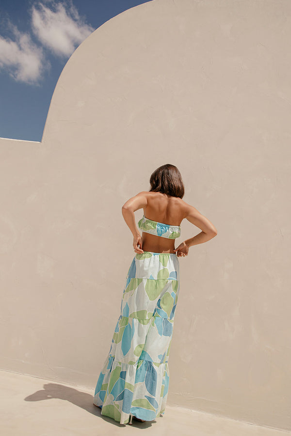 Aviva Elasticated Maxi Skirt - Magnolia Print, Blue, Green, White