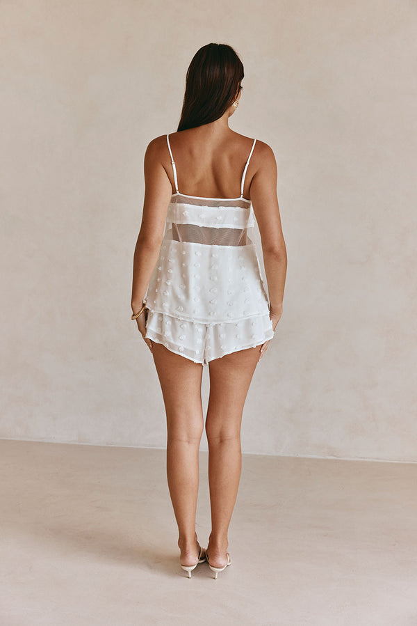 White Textured Spots Strappy Panelled Jacerra Top