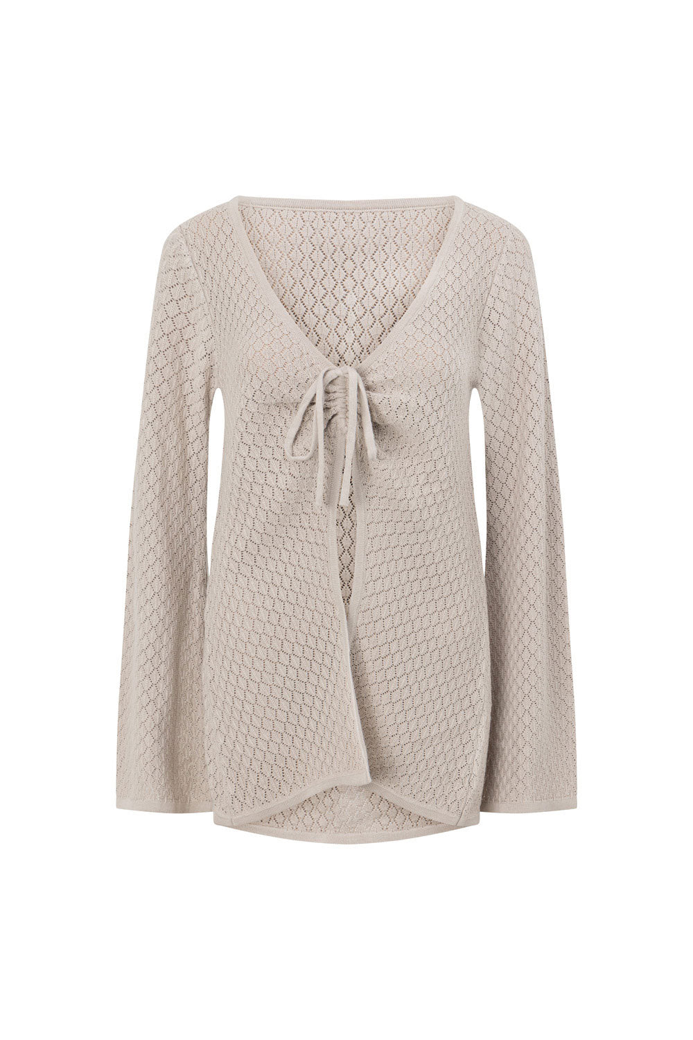 Grey Knit Long Sleeve Font Tie Baylie Top