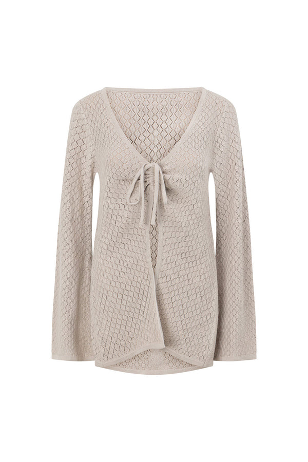 Grey Knit Long Sleeve Font Tie Baylie Top