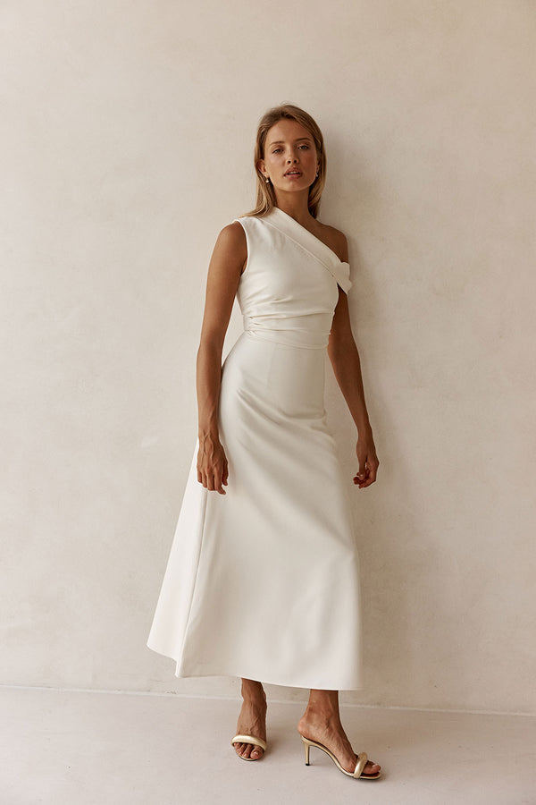Bridal Cream One Shoulder Maxi Indy Dress