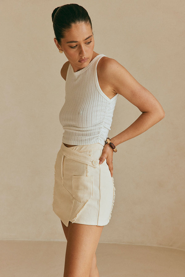 Cream Cotton Denim Mini Anais Skort