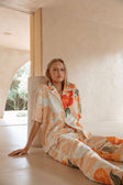 Chey Button Up Collared Top - Petal Scarf,  Pink, White, Orange