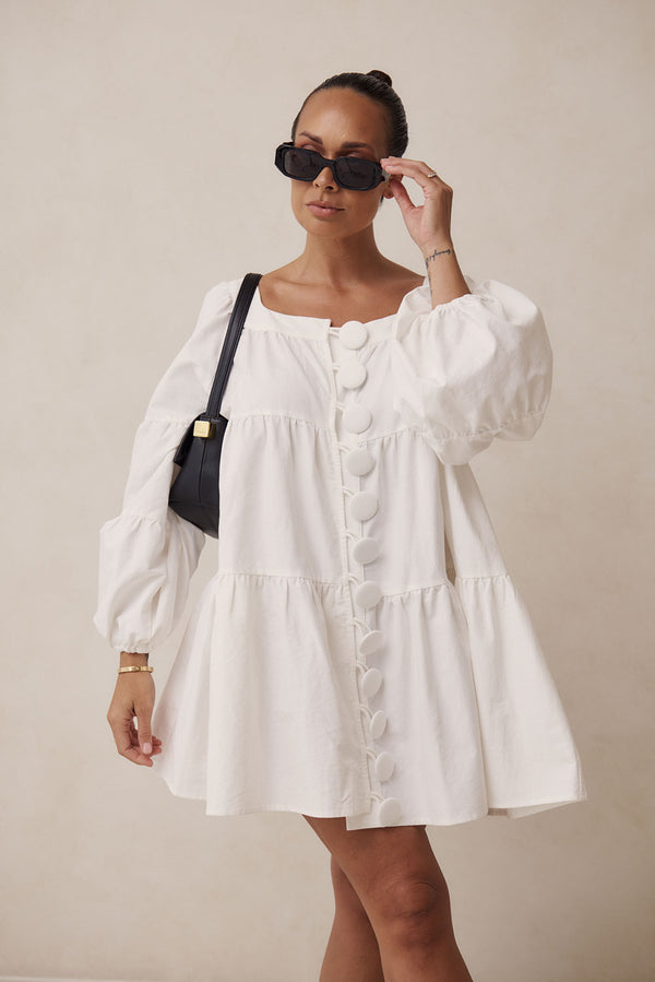 White Button Midi Palmer Dress