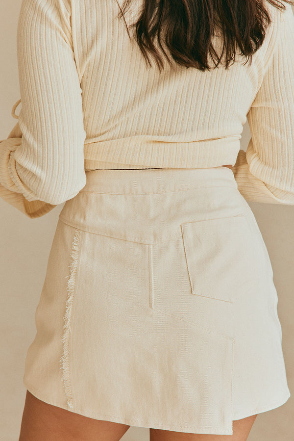 Cream Cotton Denim Mini Anais Skort