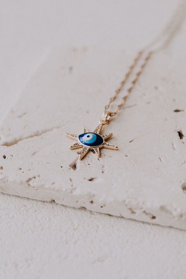 18K Gold Plated Blue Evil Eye Mati Necklace