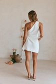 Bridal White One Shoulder Ruched Mini Rosalie Dress
