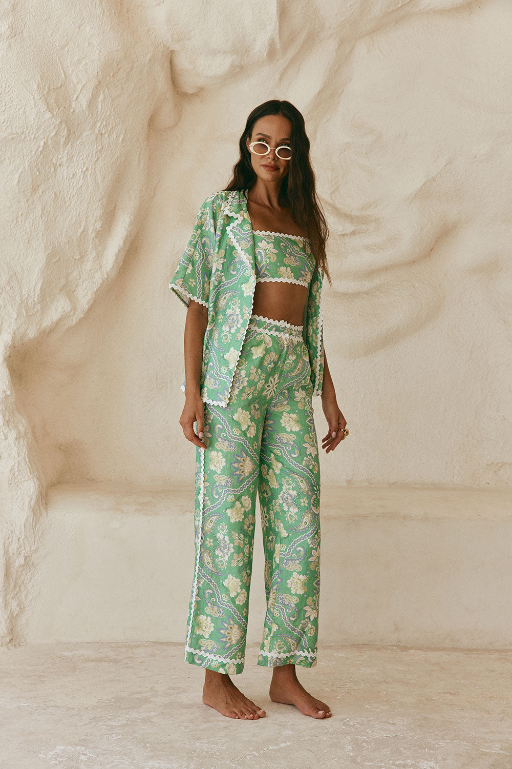 Green Floral Heritage print Kelia Trouser Pants