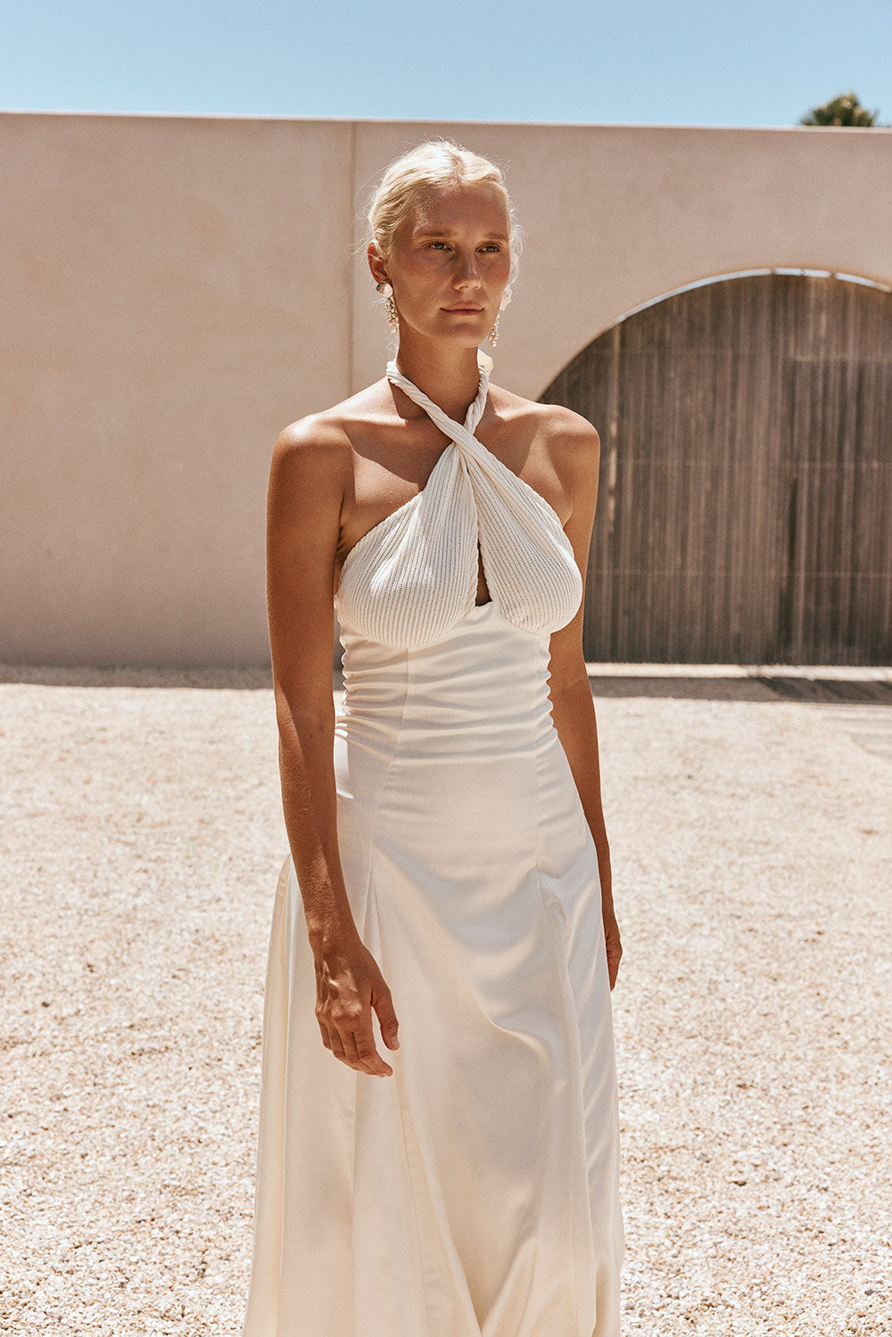 Cream Pleated Halter Maxi Blaire Skirt