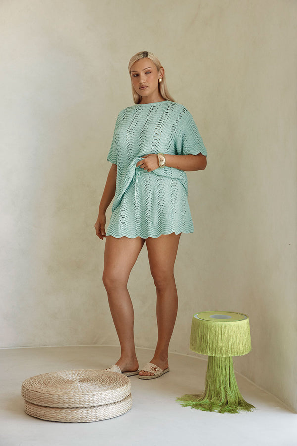 Mint Green Crochet Knit Drawsring Leah Skirt