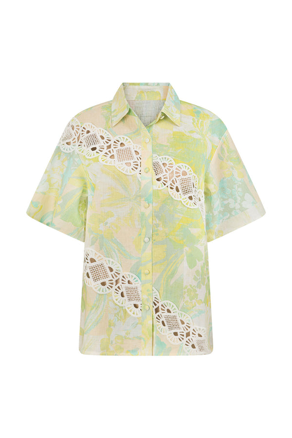 Green Fiore Festivo Print Button Up Aquila Shirt