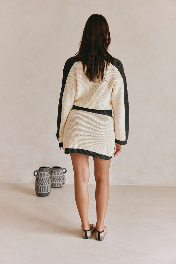 Vander Long Sleeve Mini Knit Dress - Cream, Black