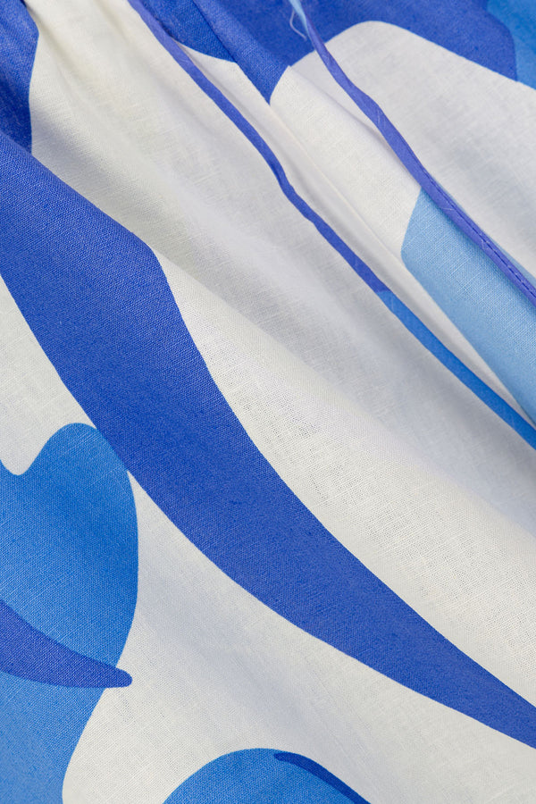 Vally Blue Print Elastic Drawstring Elara Shorts