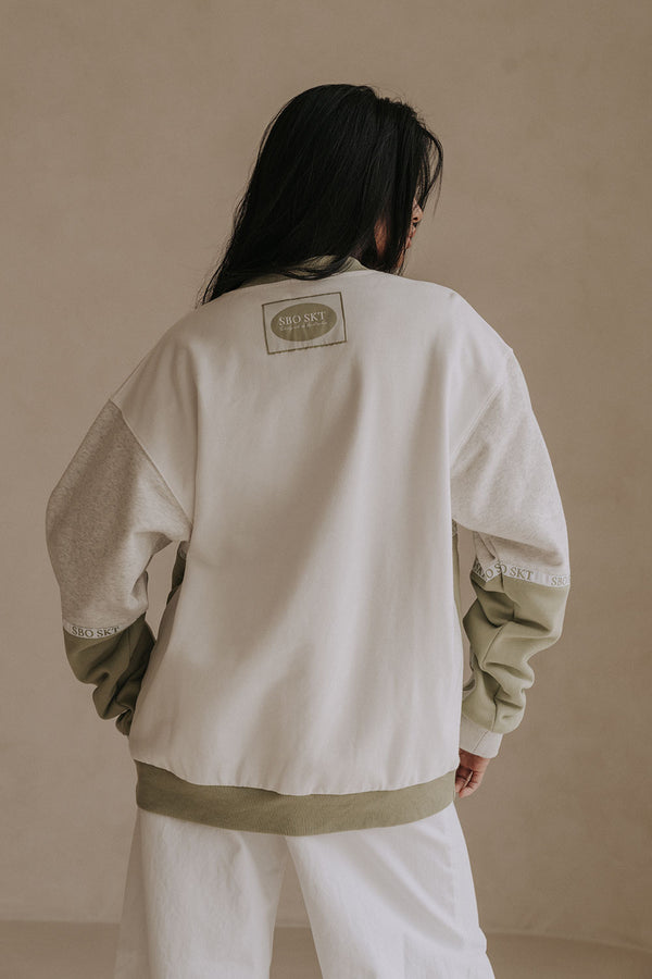 Arlon Oversized Vintager Sweater - Fleece, Green, Grey, White