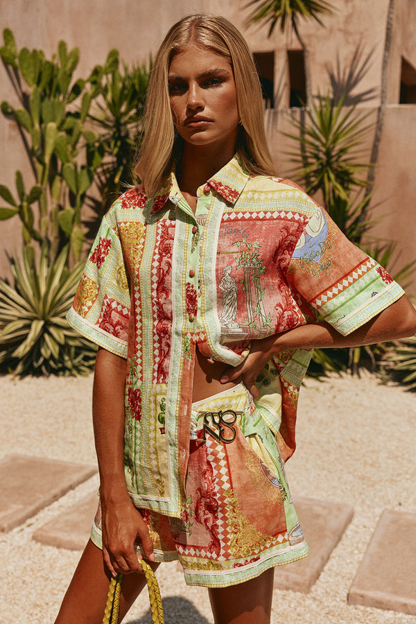 El Jardin Print Belted Estella Shorts