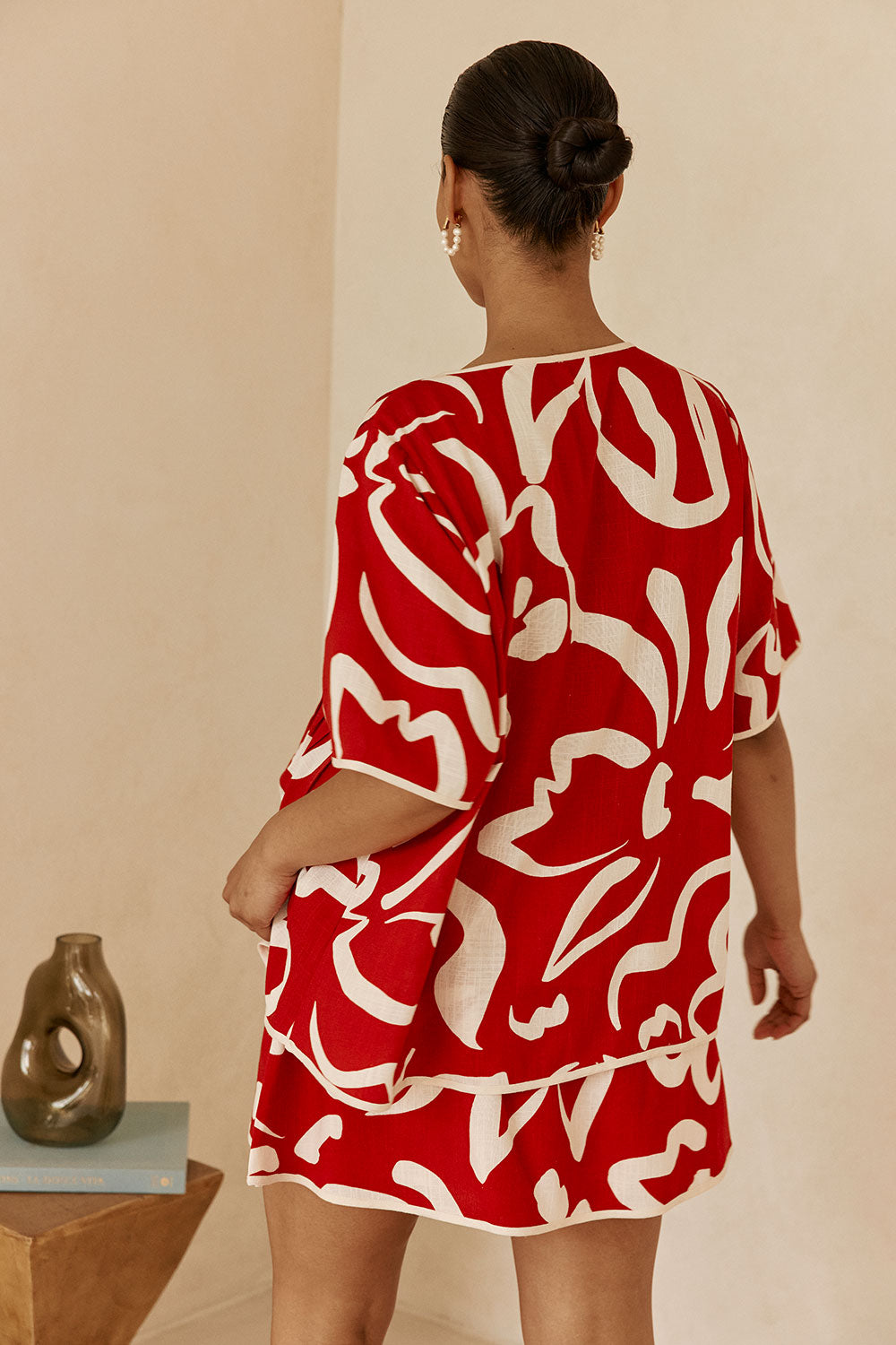 Red Fila Rouge Floral Print Button Up Rayne Top