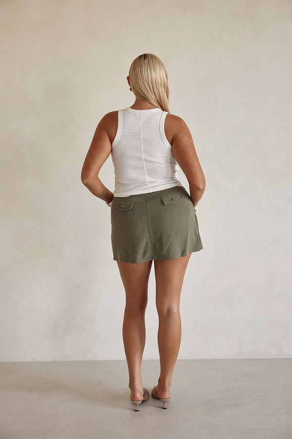 Khaki Green Pocket Mini Deluca Skirt
