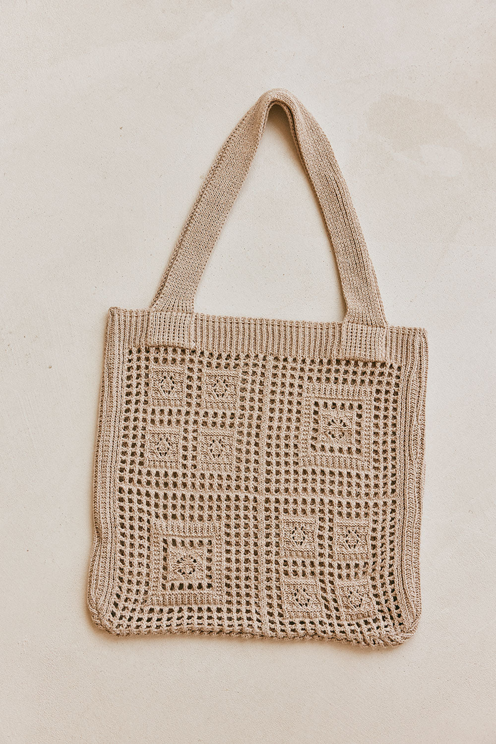 Sia Crochet Tote  Bag - Beige