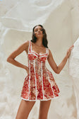 Red Floral Solafleur Lace Up Mini Camille Dress
