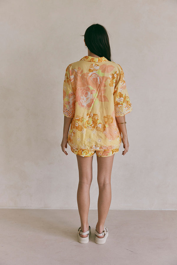Yellow Breeze Floral Button Up Collar Sicily Top