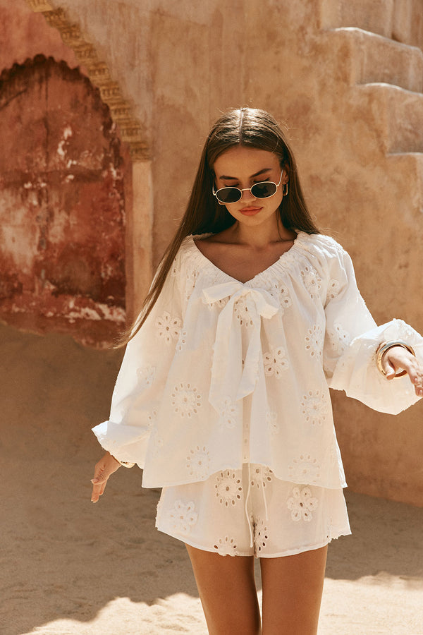 White Broderie Puff Sleeve Aveline Top