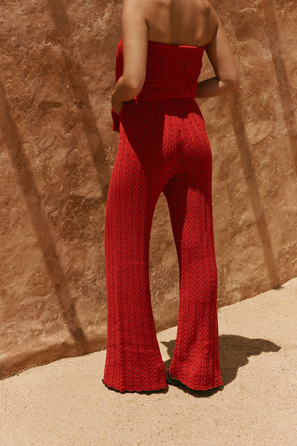 Red Cotton Knit High Waist Athena Pants