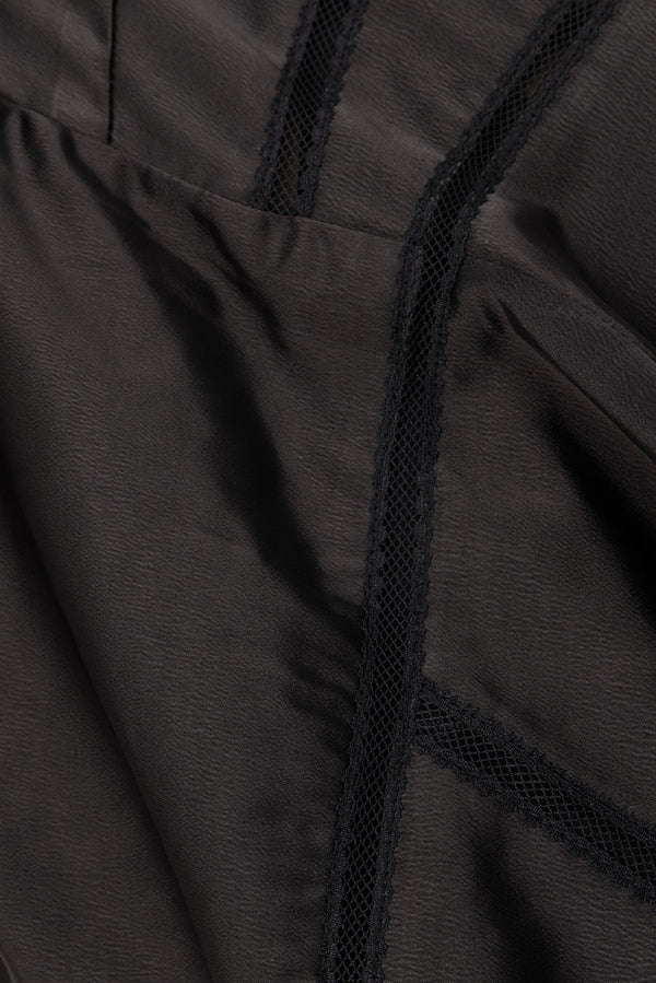 Black Silky Plunge Neck Tie Sable Top