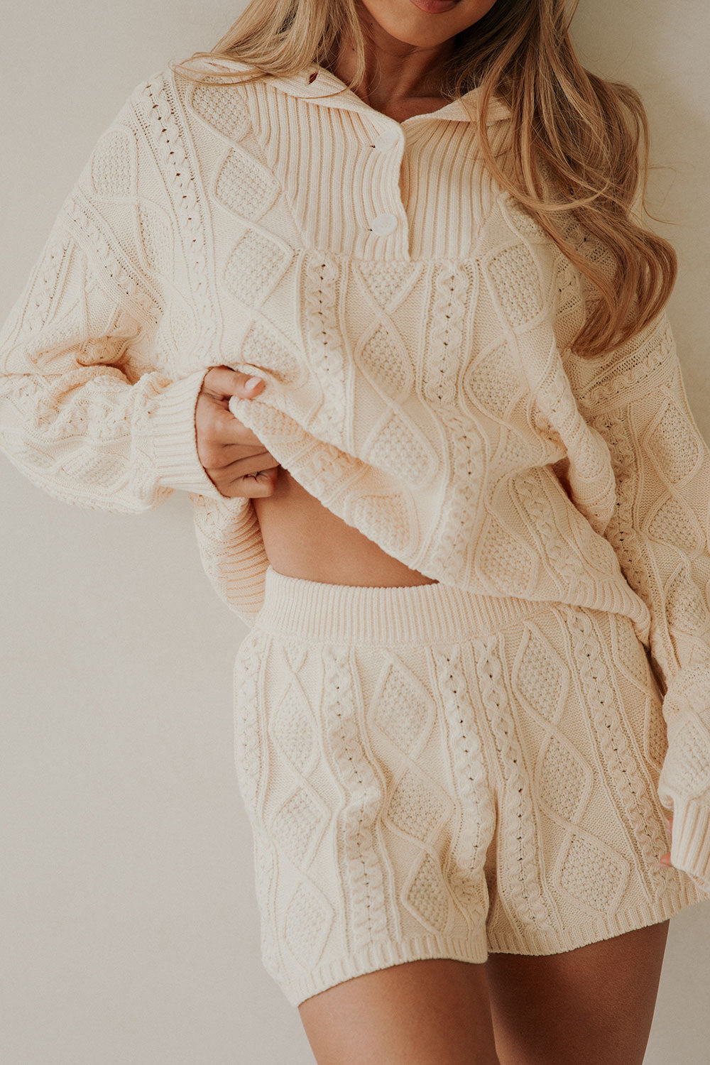 Cream Cable Knit High Waist Holli Shorts