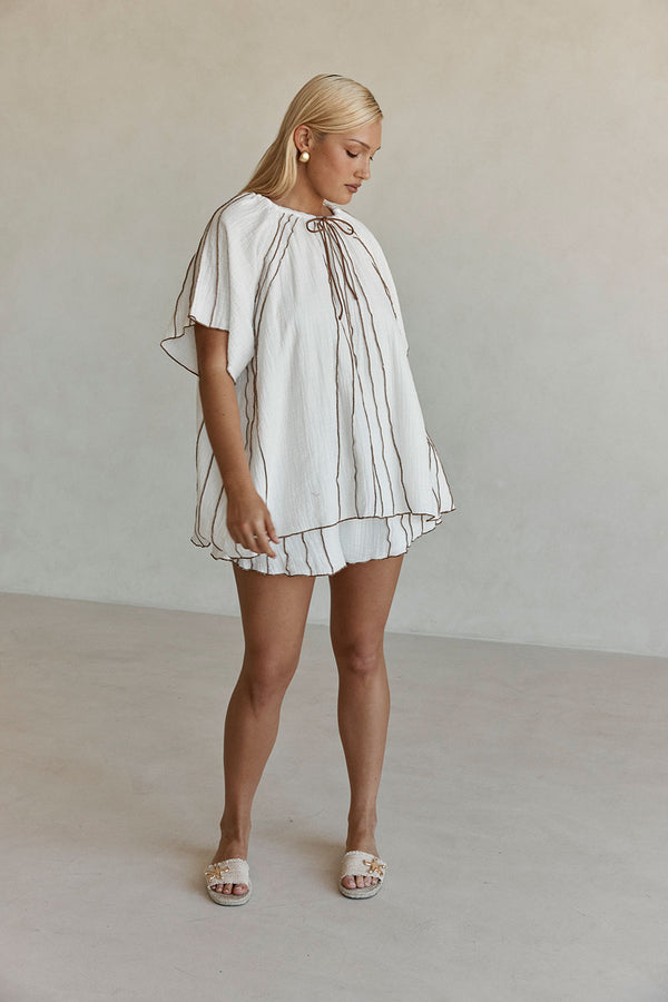 White Short Sleeve Frill Ciri Blouse