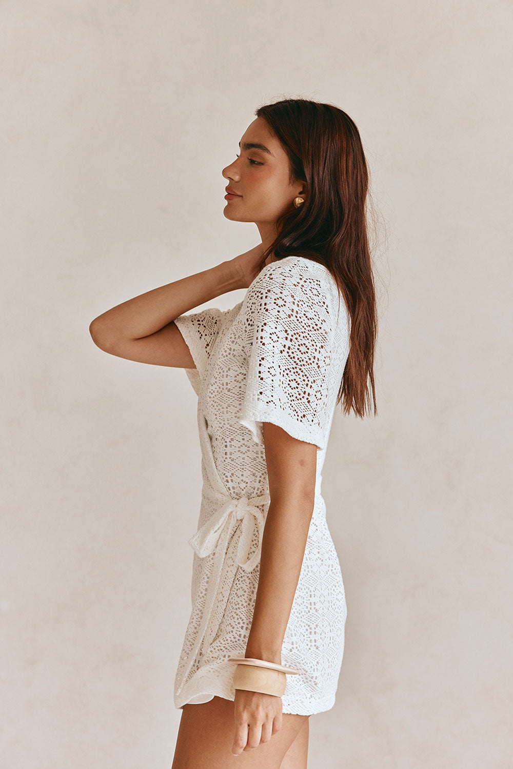 White Short Sleeve Wrap Mini Eliza Dress