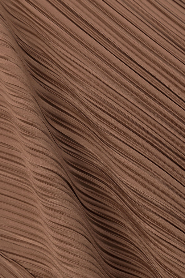 Brown Silky Pleat Turtleneck Catalyna Top