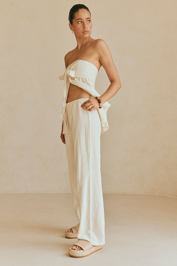 Serena Front Tie Pants - Beige