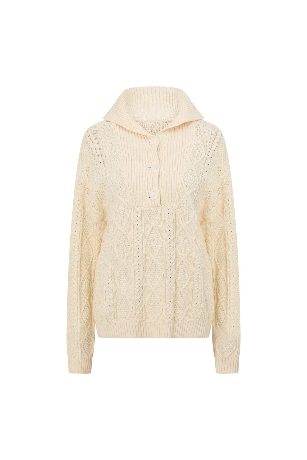 Cream Cable Knit Long Sleeve Collar Holli Sweater